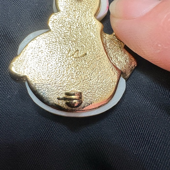 Vintage Liz Claiborne Snowman Brooch with Gold and Red Accents - Picture 4 of 4